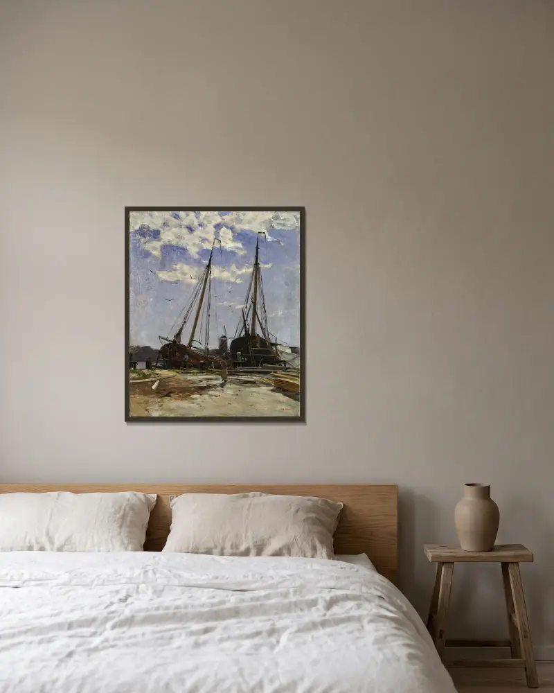 Study for Dordrecht Harbour, 1880, Göteborgs konstmuseum av Carl Skånberg inramad på en vägg
