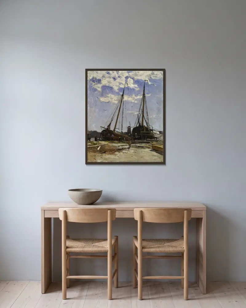 Study for Dordrecht Harbour, 1880, Göteborgs konstmuseum av Carl Skånberg inramad på en vägg