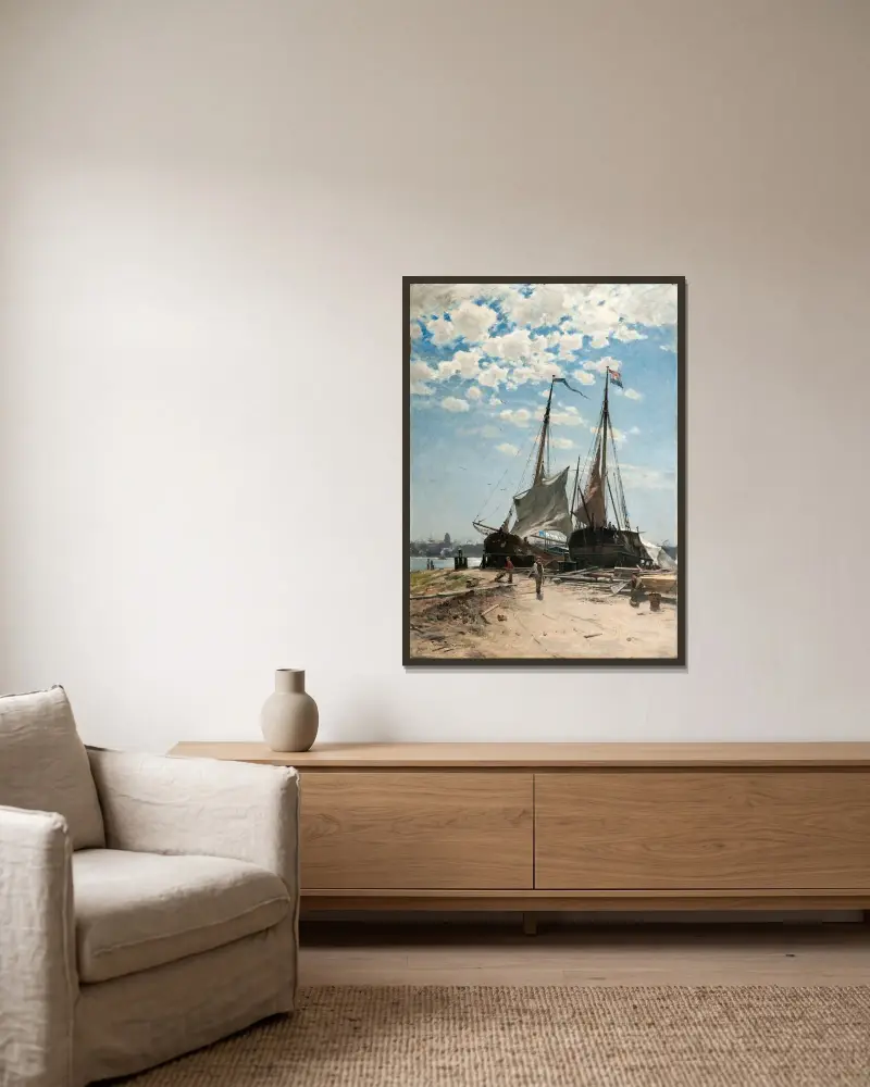 The Harbour, Dordrecht av Carl Skånberg inramad på en vägg
