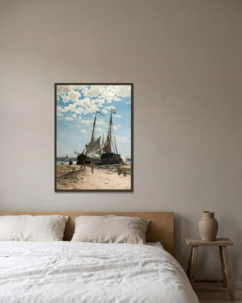 The Harbour, Dordrecht av Carl Skånberg inramad på en vägg