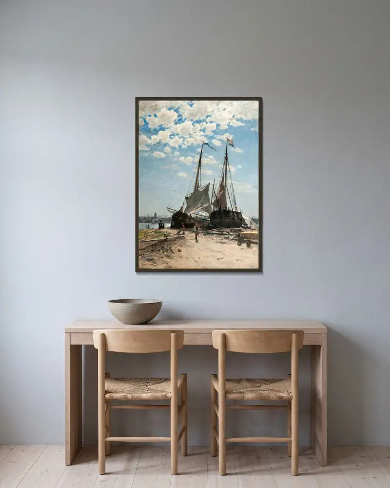 The Harbour, Dordrecht av Carl Skånberg inramad på en vägg