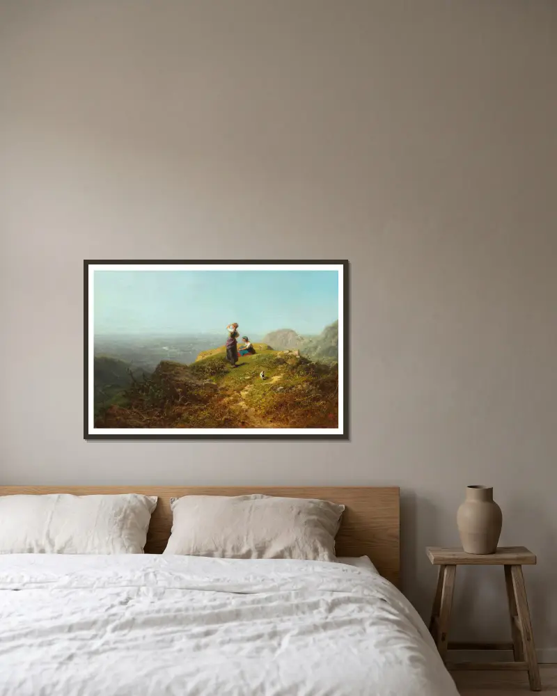Blick ins Tal (Zwei Mädchen auf einer Alpe) von Carl Spitzweg gerahmt an einer Wand