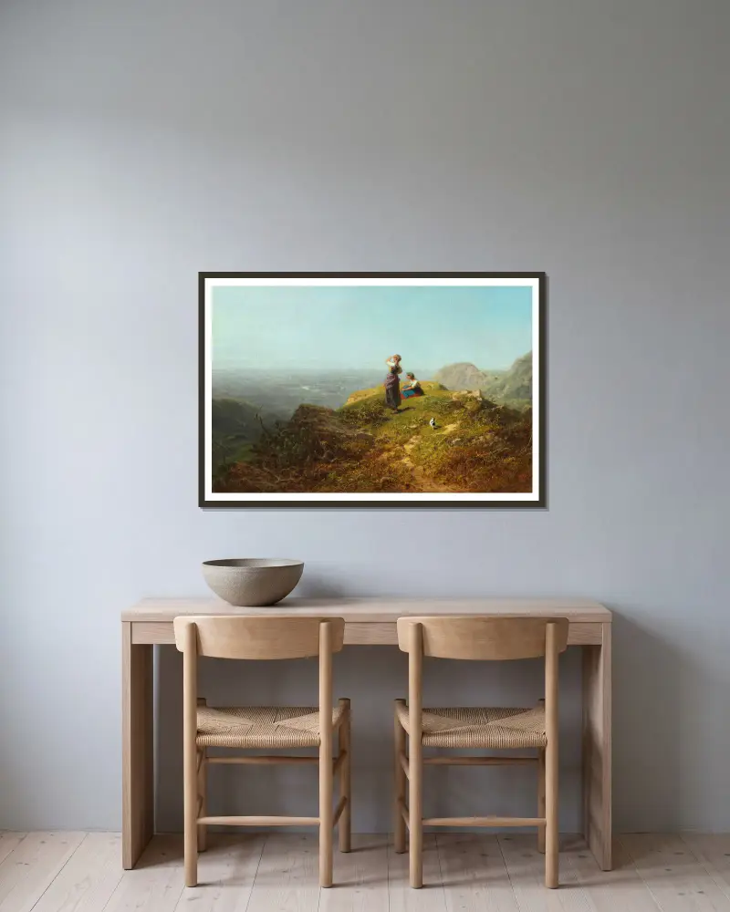 Blick ins Tal (Zwei Mädchen auf einer Alpe) von Carl Spitzweg gerahmt an einer Wand