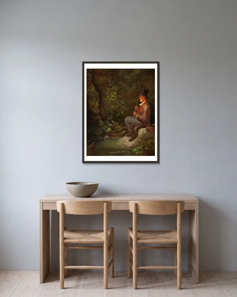 Rybář u lesního potoka, Carl Spitzweg v rámu na stěně