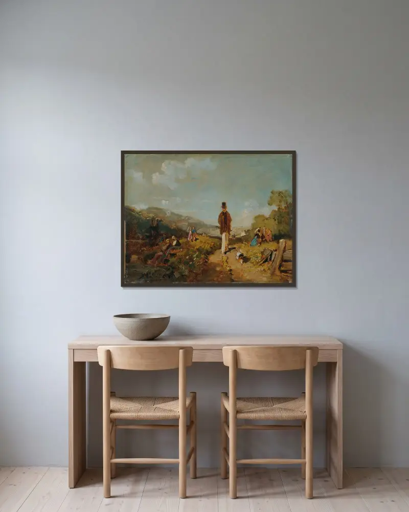 Ungkarlen av Carl Spitzweg inramad på en vägg