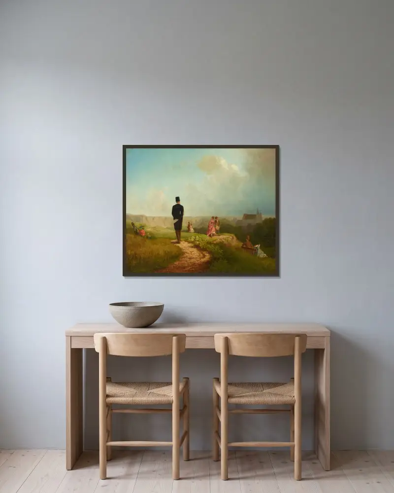 Der Hagestolz av Carl Spitzweg inramad på en vägg