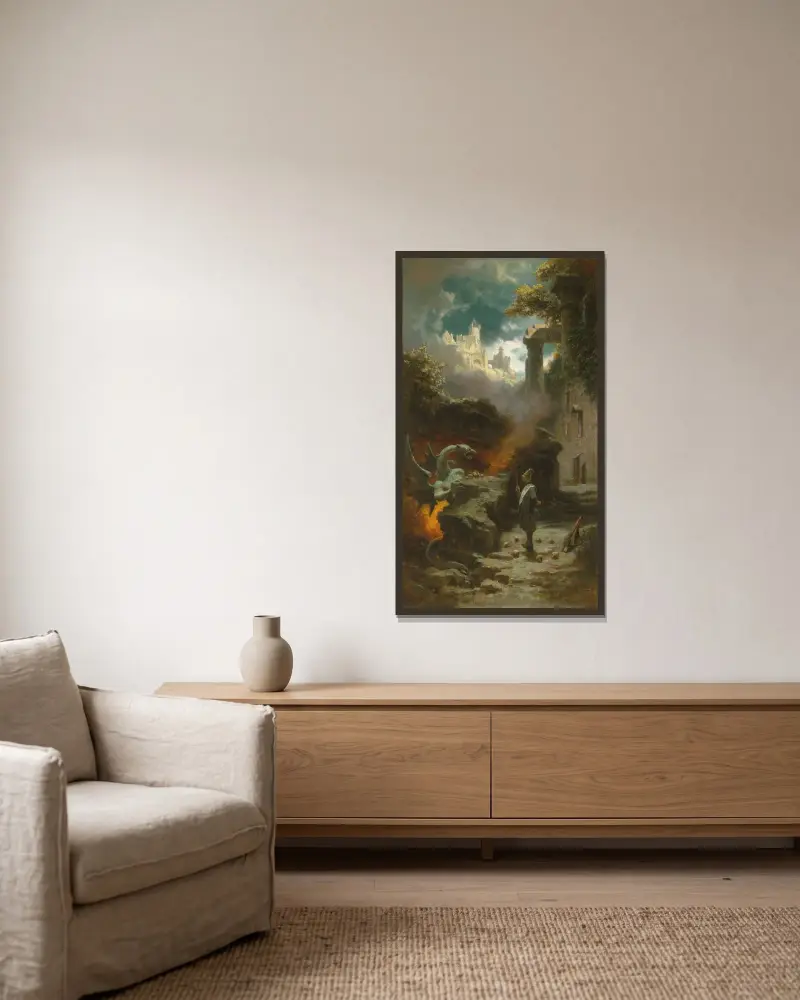 Der Hexenmeister von Carl Spitzweg gerahmt an einer Wand