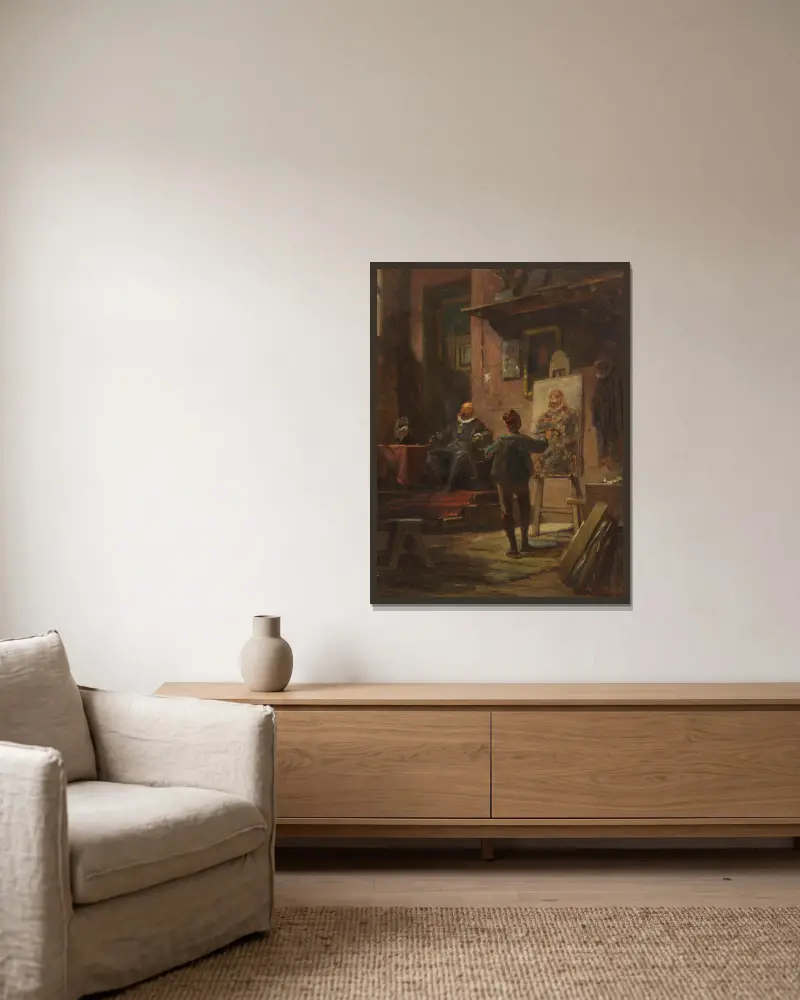 Der Maler im Atelier von Carl Spitzweg gerahmt an einer Wand