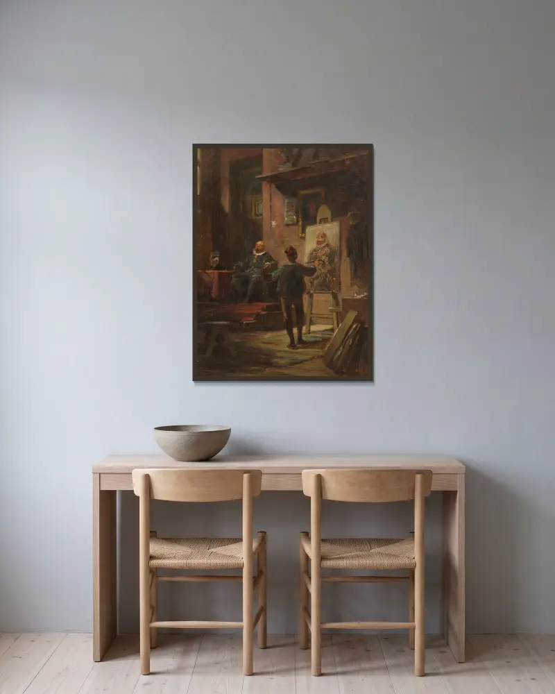 Der Maler im Atelier von Carl Spitzweg gerahmt an einer Wand