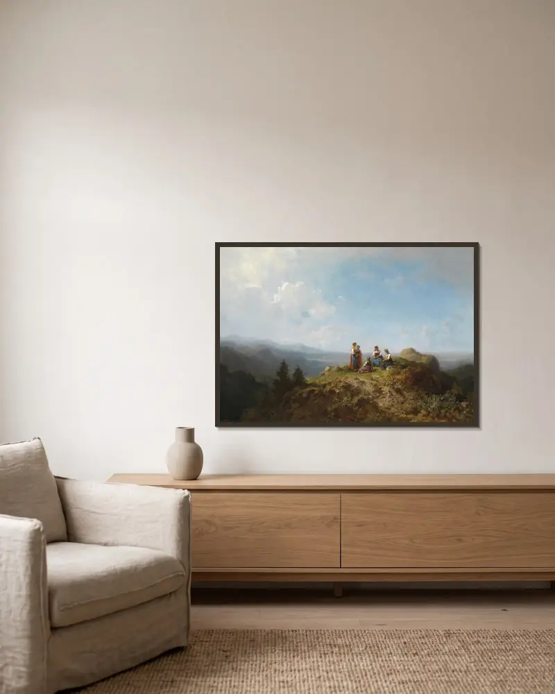 Dirndln auf der Alm von Carl Spitzweg gerahmt an einer Wand
