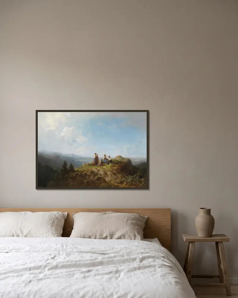 Dirndln auf der Alm von Carl Spitzweg gerahmt an einer Wand