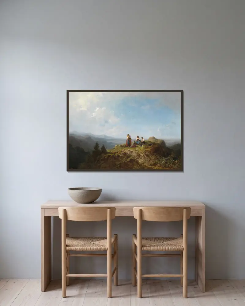 Dirndln auf der Alm von Carl Spitzweg gerahmt an einer Wand