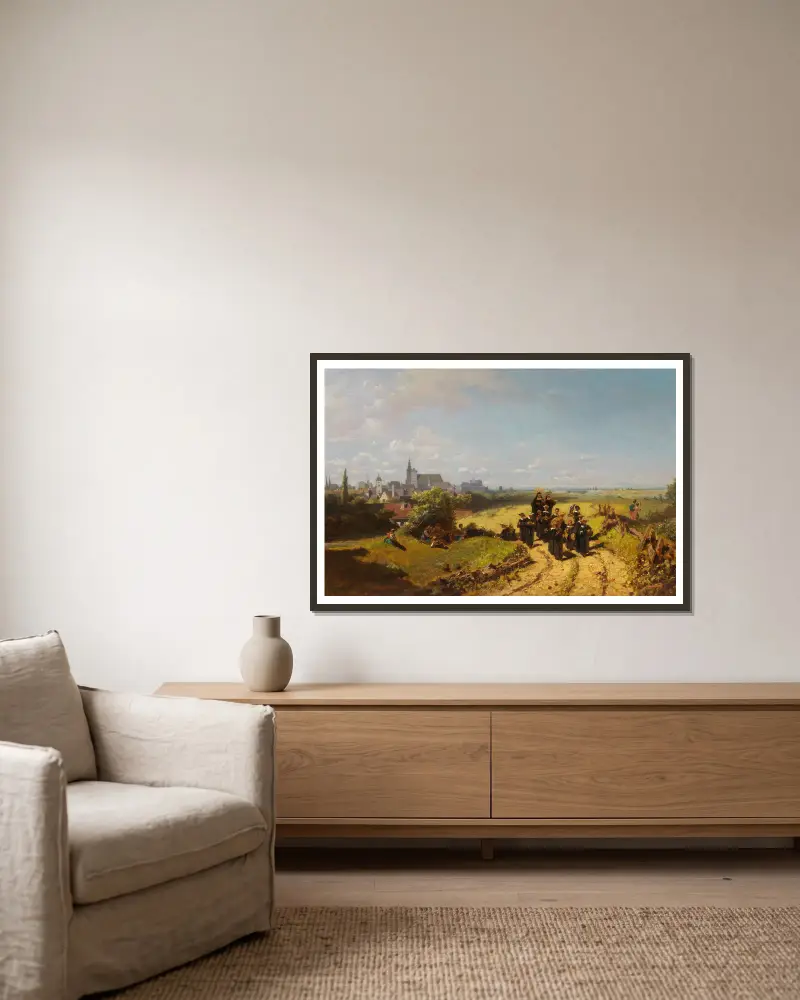 Institutsspaziergang von Carl Spitzweg gerahmt an einer Wand