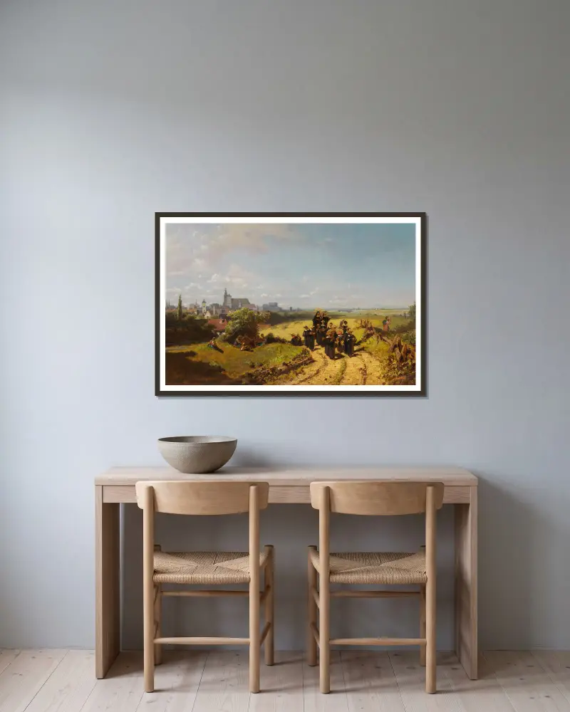 Institutsspaziergang von Carl Spitzweg gerahmt an einer Wand