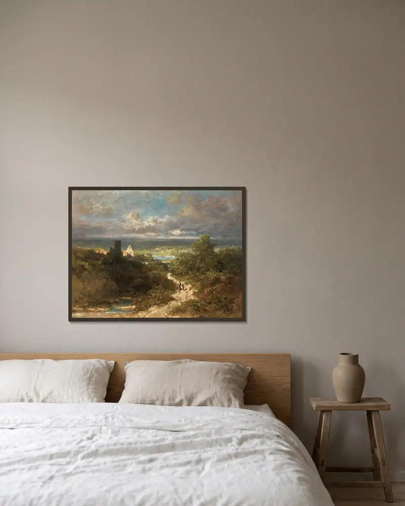 Krajina s řekou, Carl Spitzweg v rámu na stěně