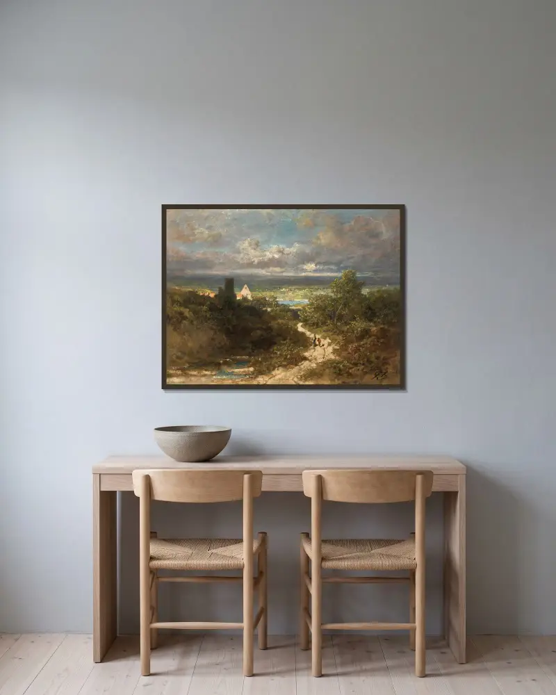 Krajina s řekou, Carl Spitzweg v rámu na stěně