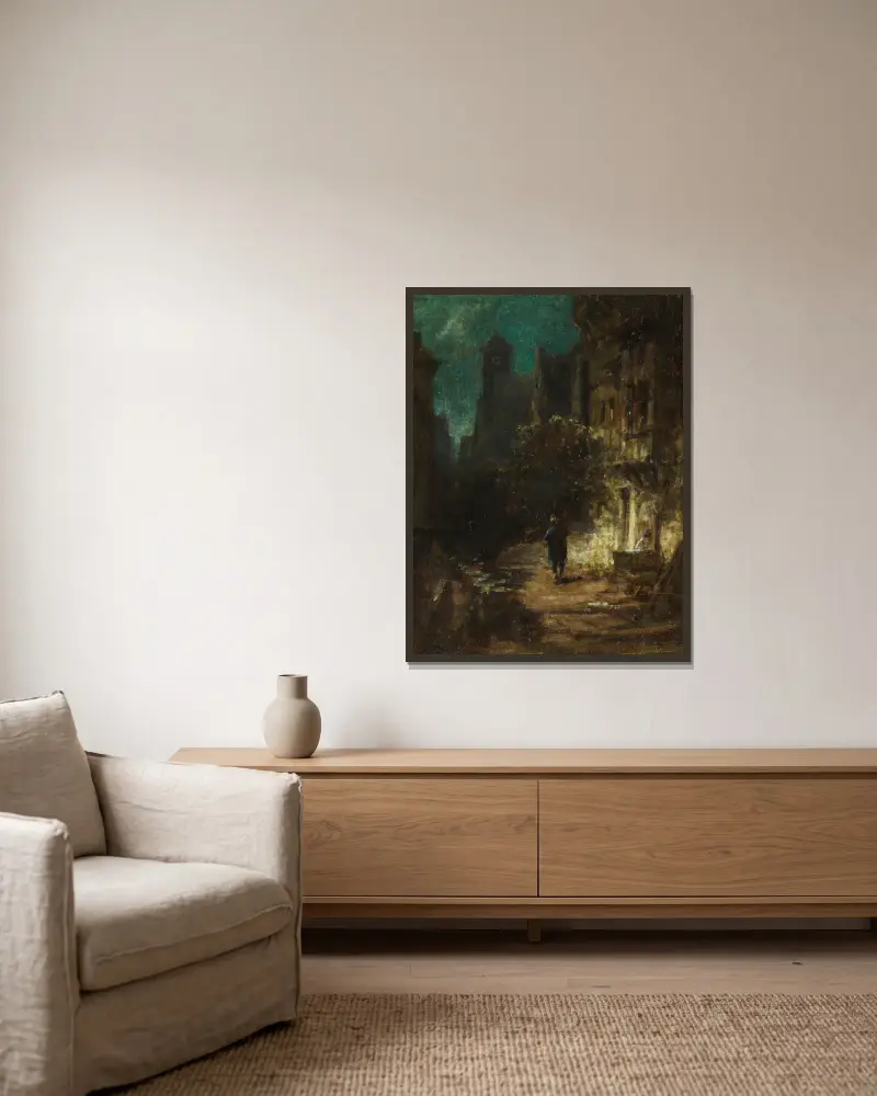 Nachtwanderer im Mondschein von Carl Spitzweg gerahmt an einer Wand