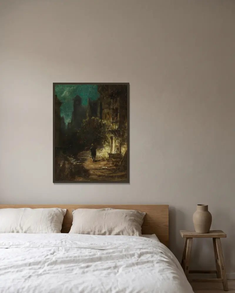 Nachtwanderer im Mondschein von Carl Spitzweg gerahmt an einer Wand