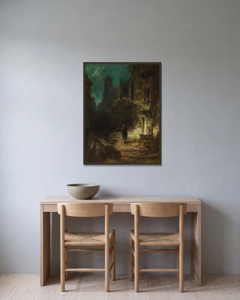 Nachtwanderer im Mondschein von Carl Spitzweg gerahmt an einer Wand