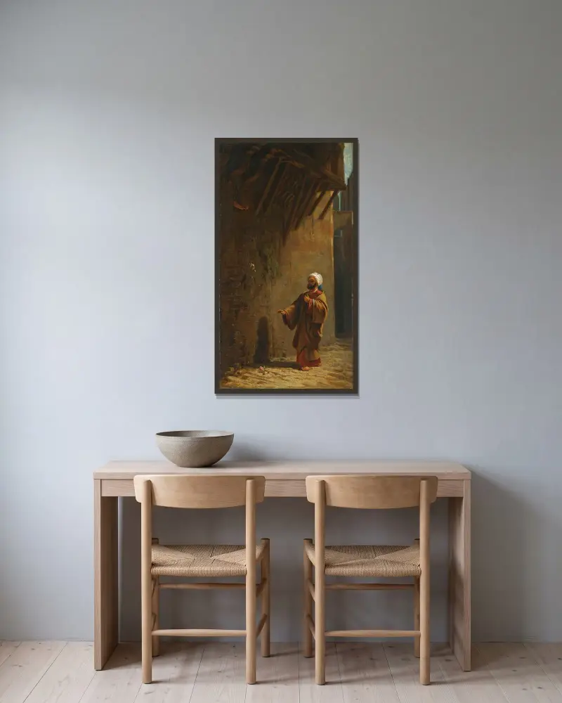 Gata i Kairo – turk finner ros av Carl Spitzweg inramad på en vägg
