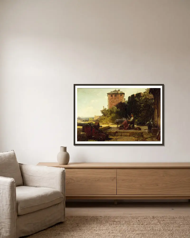 Der alte Festungskommandant von Carl Spitzweg gerahmt an einer Wand