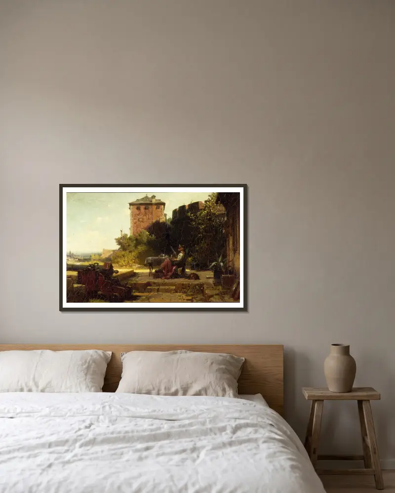 Der alte Festungskommandant von Carl Spitzweg gerahmt an einer Wand