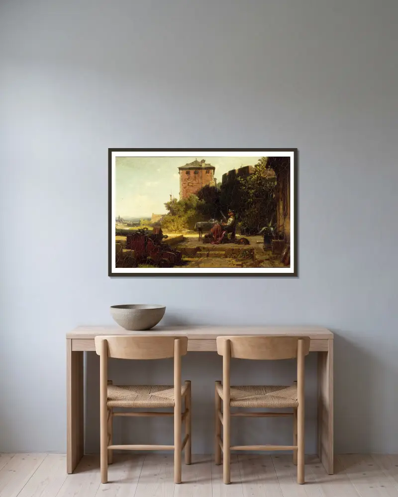 Der alte Festungskommandant von Carl Spitzweg gerahmt an einer Wand