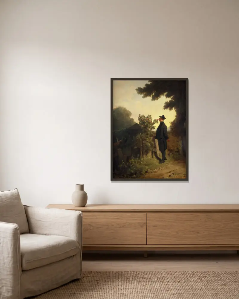 Der Rosenliebhaber von Carl Spitzweg gerahmt an einer Wand