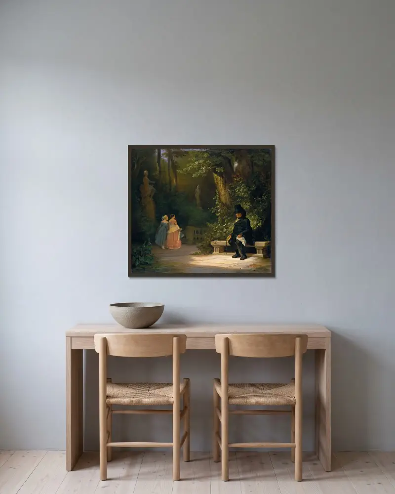 Änklingen av Carl Spitzweg inramad på en vägg