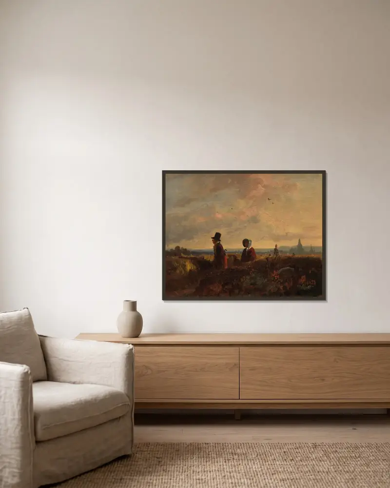 Vor der Stadt von Carl Spitzweg gerahmt an einer Wand