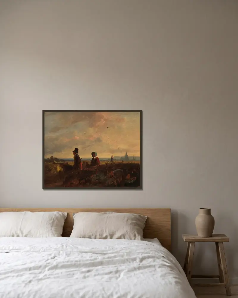 Vor der Stadt von Carl Spitzweg gerahmt an einer Wand