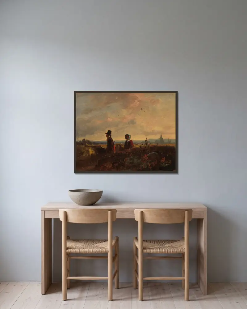 Vor der Stadt von Carl Spitzweg gerahmt an einer Wand