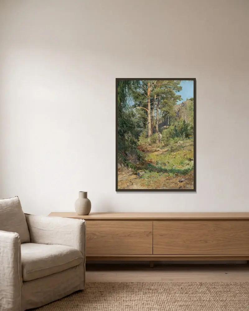 Kiefernwald bei Skutudden von Carl Trägårdh gerahmt an einer Wand