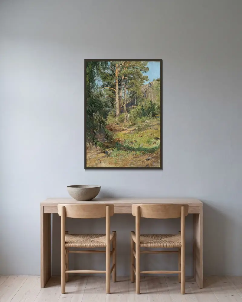 Kiefernwald bei Skutudden von Carl Trägårdh gerahmt an einer Wand