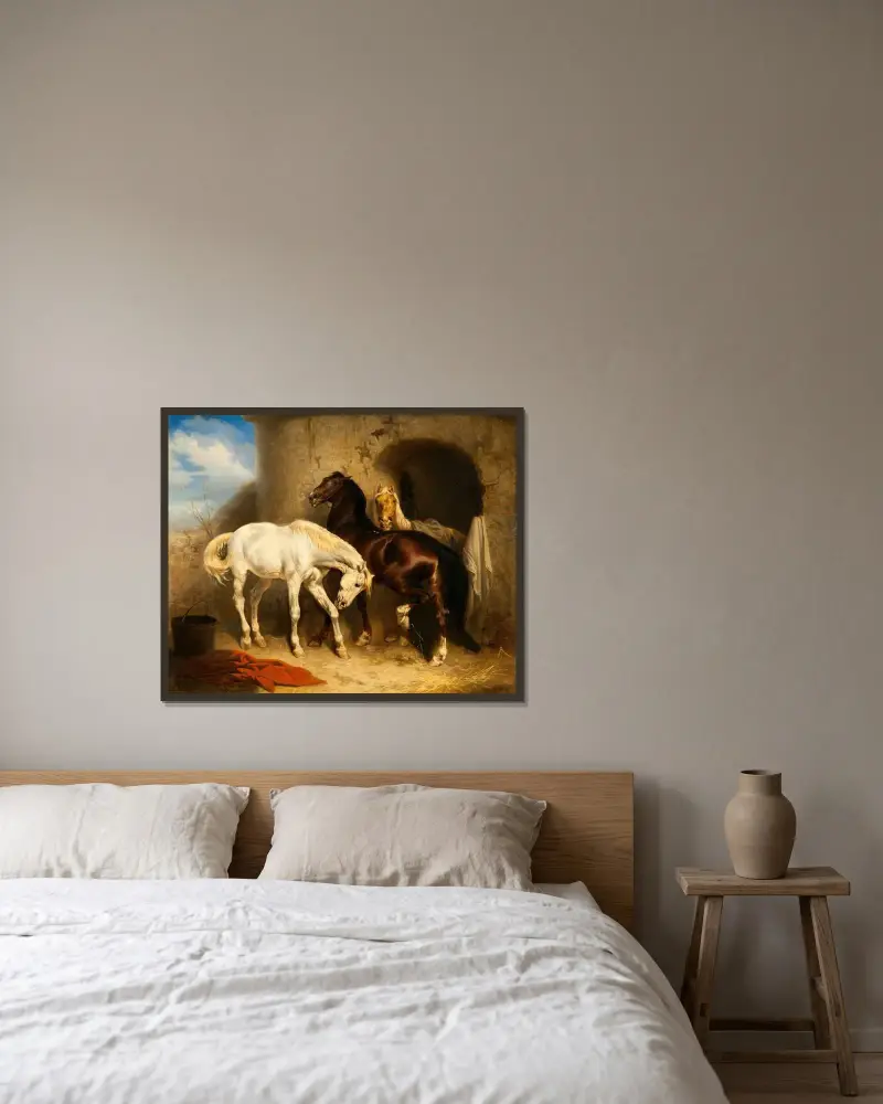 Horses at the Stable av Carl Wahlbom inramad på en vägg