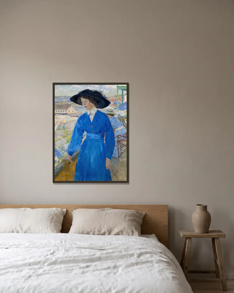 Flicka i blått, 1910 av Carl Wilhelmson inramad på en vägg