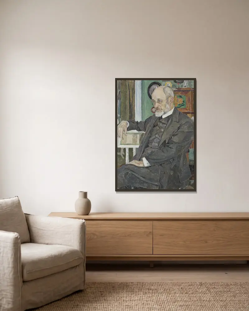 Nils Kreuger, 1858–1930, konstnär av Carl Wilhelmson inramad på en vägg
