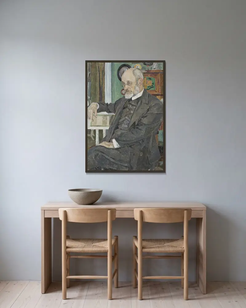 Nils Kreuger, 1858–1930, konstnär av Carl Wilhelmson inramad på en vägg