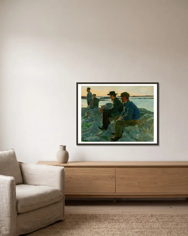 On the Rocks, Fiskebäckskil av Carl Wilhelmson inramad på en vägg