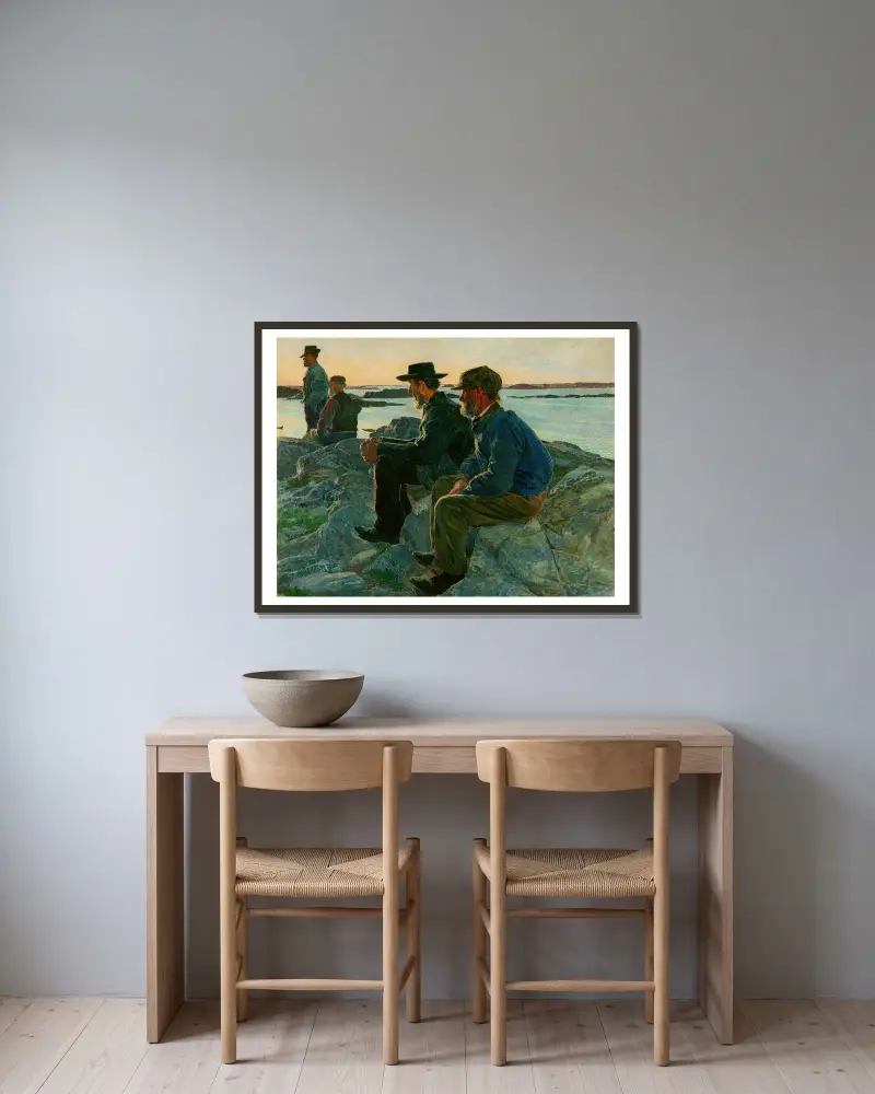 On the Rocks, Fiskebäckskil av Carl Wilhelmson inramad på en vägg