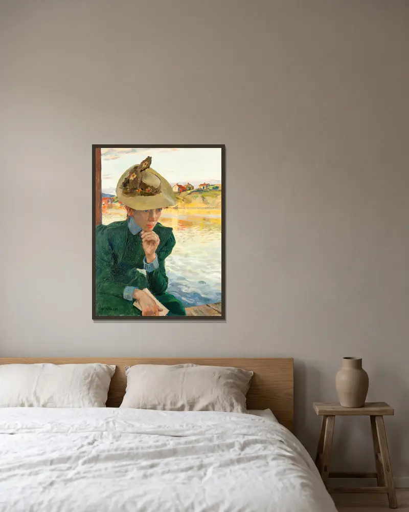 Scen från den svenska västkusten av Carl Wilhelmson inramad på en vägg