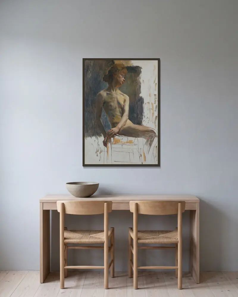 Studie av en modell av Carl Wilhelmson inramad på en vägg
