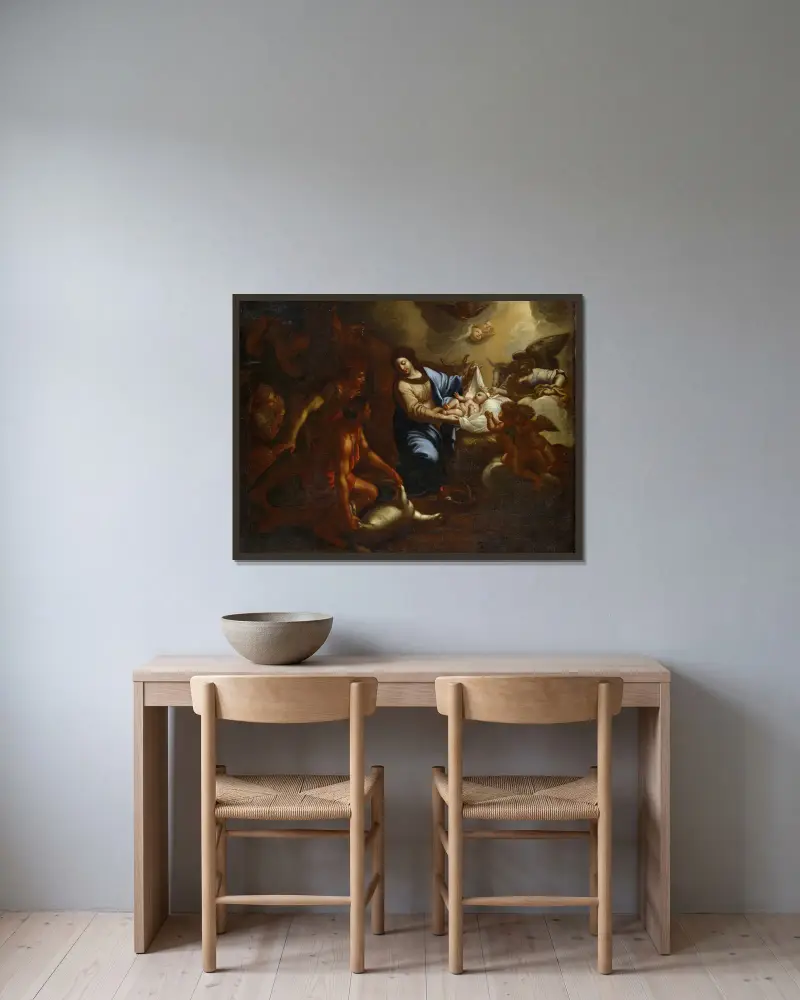 Adoration of the Shepherds av Carlo Maratti inramad på en vägg