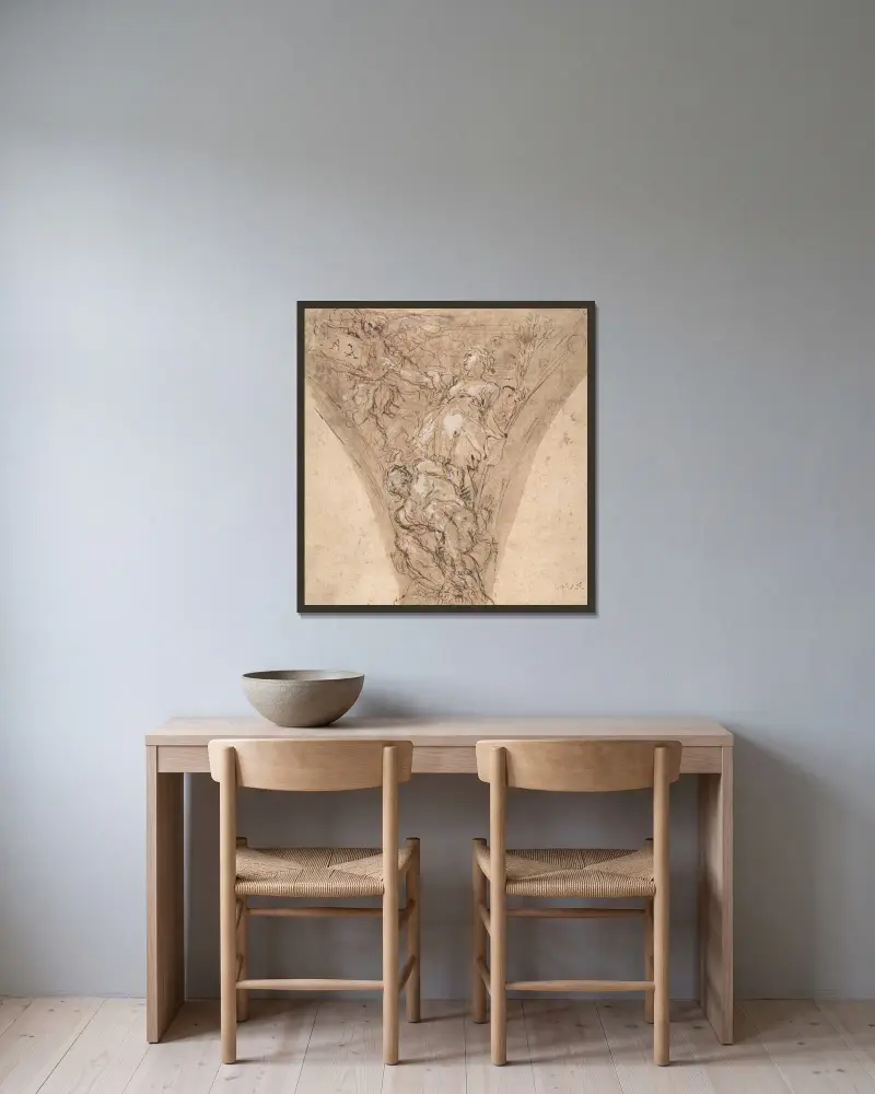 Allegorisk figur av Freden av Carlo Maratti inramad på en vägg