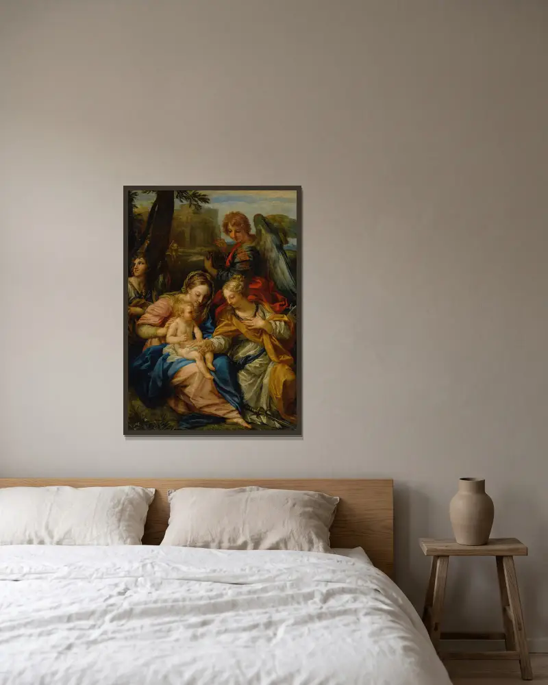 Den mystiska föreningen med Sankta Katarina av Alexandria av Carlo Maratti inramad på en vägg