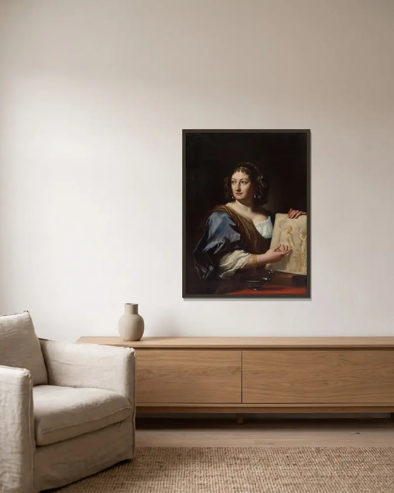 Portrait of Francesca Gommi Maratti av Carlo Maratti inramad på en vägg