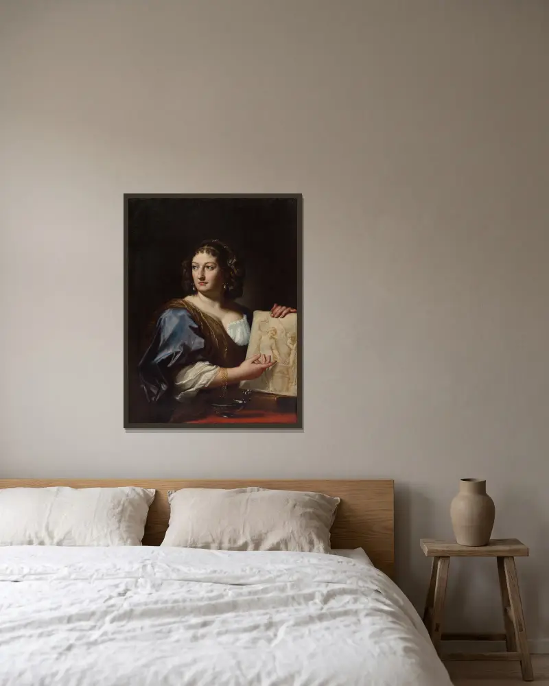 Portrait of Francesca Gommi Maratti av Carlo Maratti inramad på en vägg