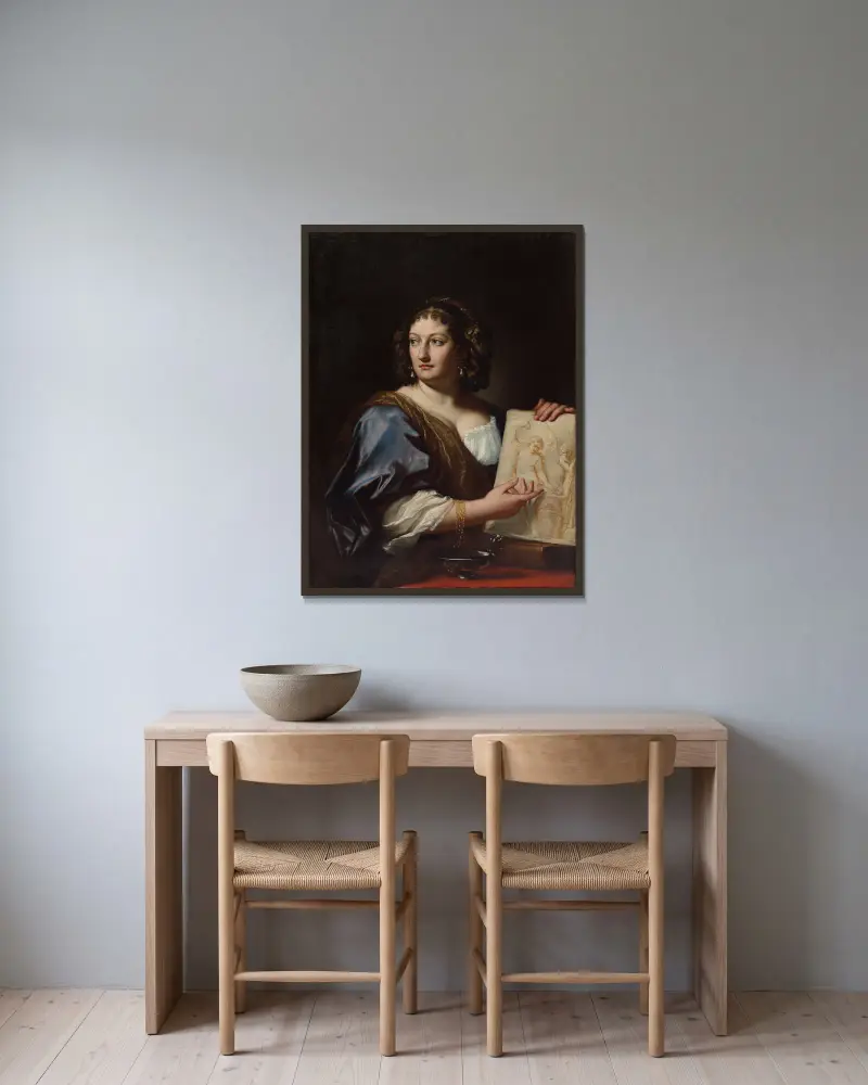 Portrait of Francesca Gommi Maratti av Carlo Maratti inramad på en vägg