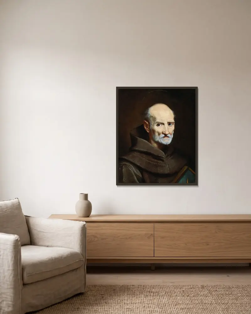 Porträtt av Luke Wadding av Carlo Maratti inramad på en vägg