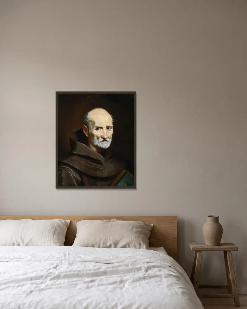 Porträtt av Luke Wadding av Carlo Maratti inramad på en vägg